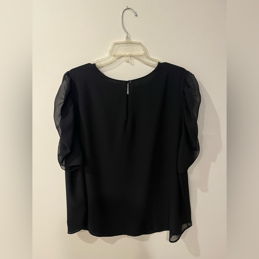 🩷 2 for $15 Pleione Nordstrom Black Sheer Puff-Sleeve Chiffon Blouse - Picture 7 of 8
